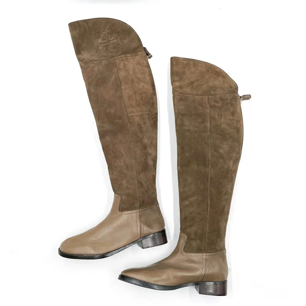 Tory Burch Simone Over the Knee Boots Brown Suede Flat Riding Sz‎ 6